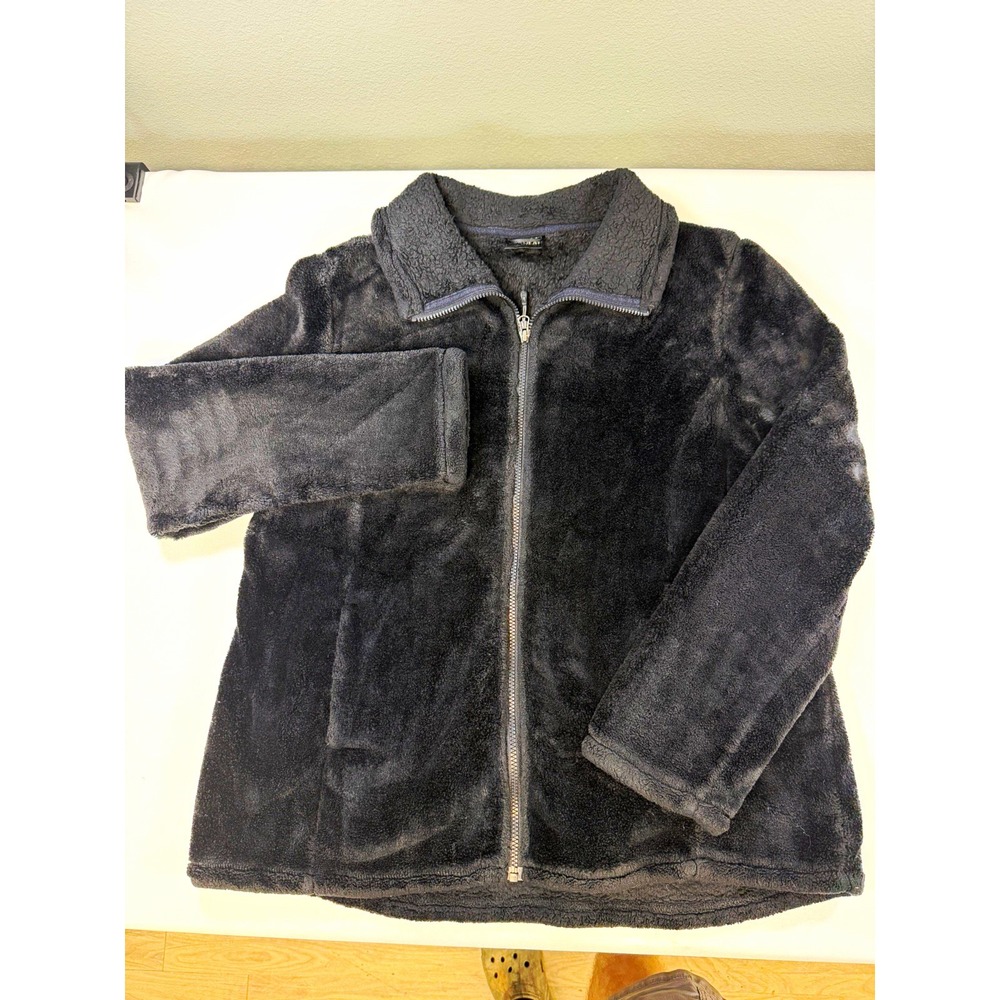 32 Degrees Heat Mens XL Black Fleece Jacket Full Zip Plush Faux Fur 1068970